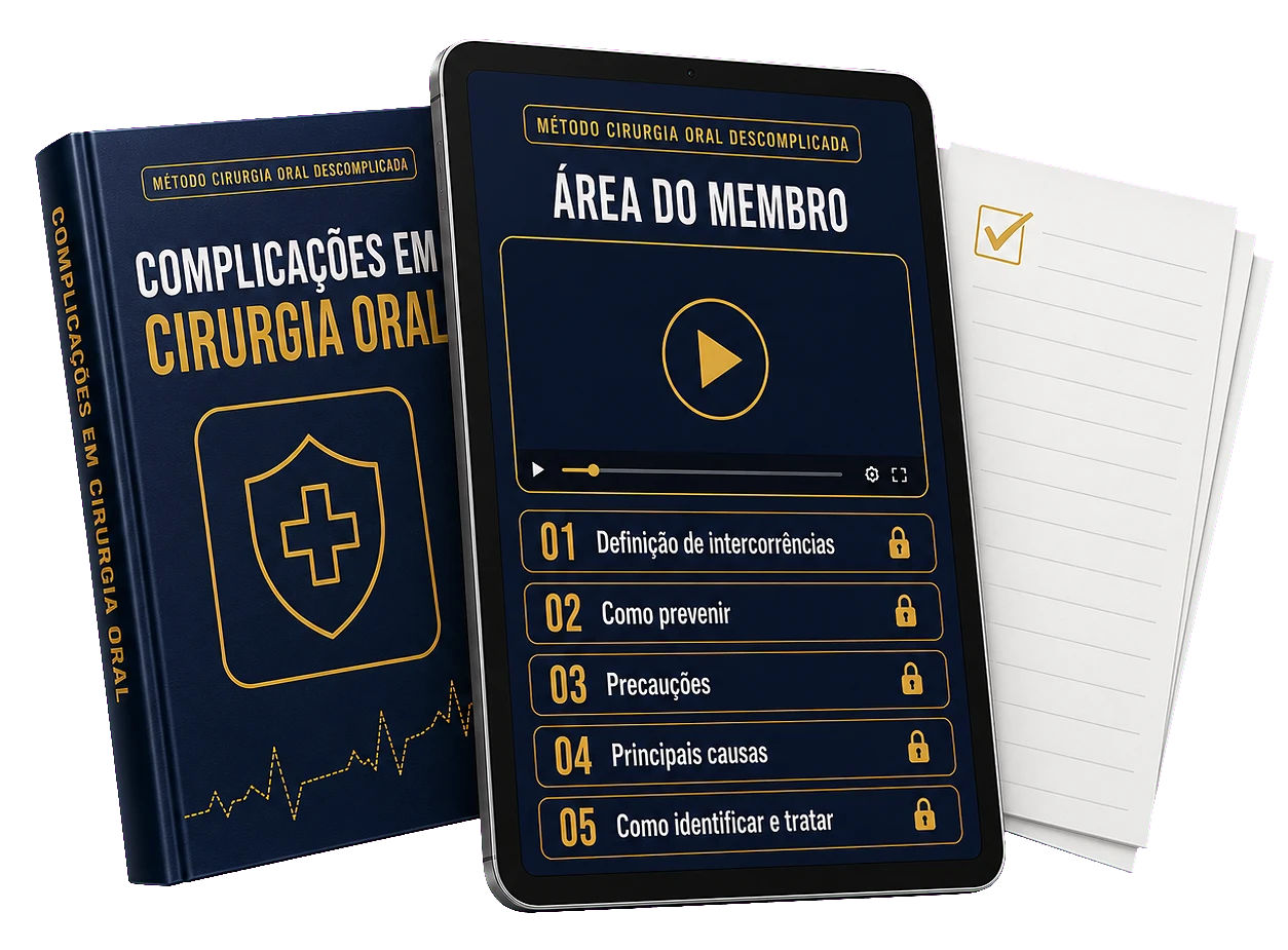 Mockup da área de membros com o módulo Complicações em Cirurgia Oral